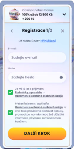 Registrační obrazovka casina CasinoLab