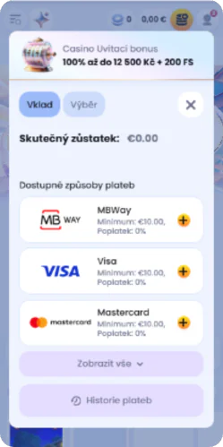 Pokladna a vklad v casinu CasinoLab