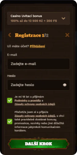 Registrační obrazovka casina FatPirate