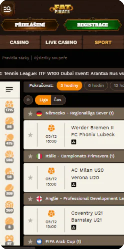 Sekce sportovních sázek v casinu FatPirate