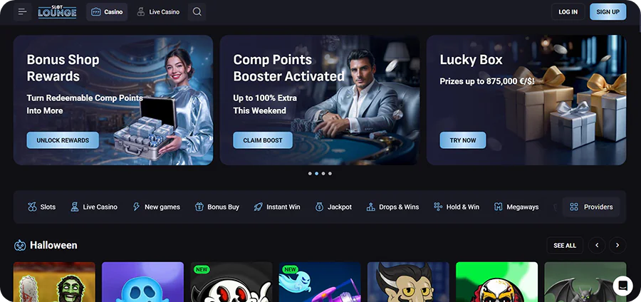 Snímek hlavní stránky casina Slot Lounge